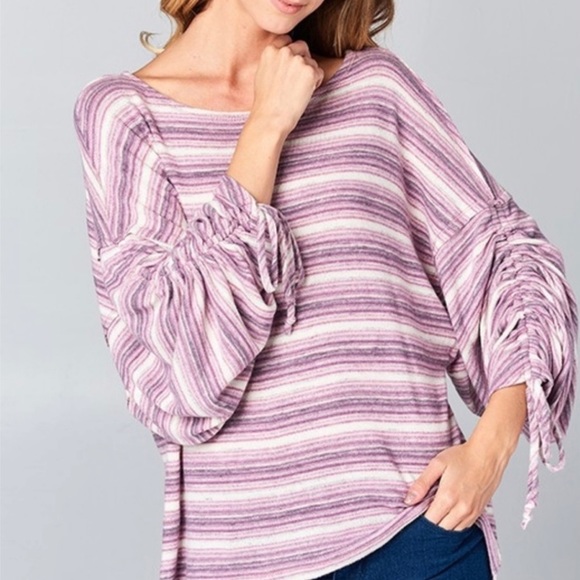 New! Sale 🔥 Oversized Stripe Tunic Runched Sleeves SOFT - Picture 5 of 6